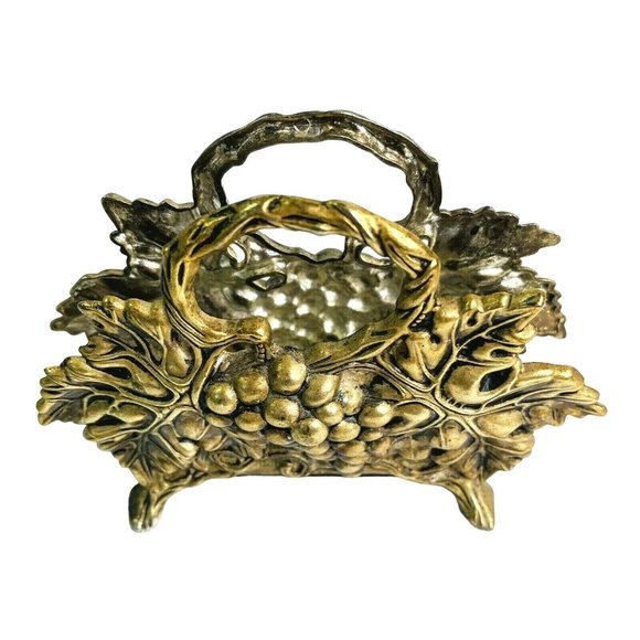 Napkin Holder Grape Vine Gold-Color Footed by Studio Silversmith 7" x 5" - Picture 2 of 7